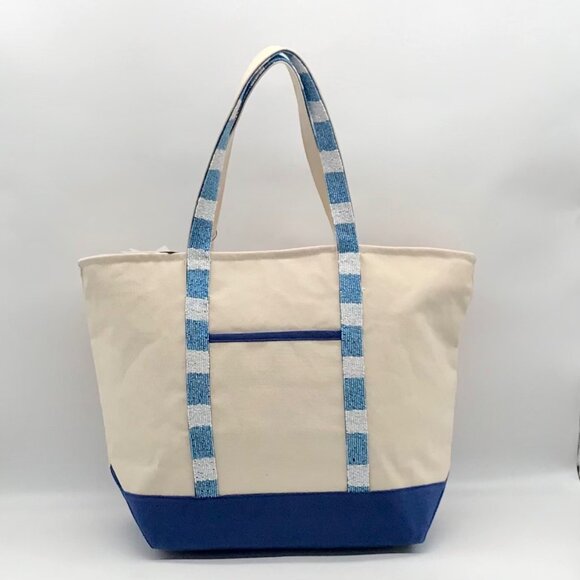 America & Beyond Cream and Blue Beaded Lobster Tote Bag - Picture 2 of 11